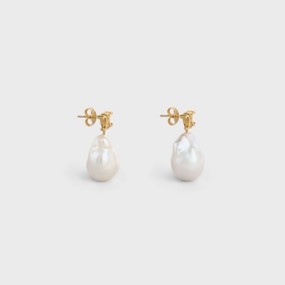 Celine BAROQUE TRIOMPHE EARRINGS IN BRASS WITH GOLD FINISH AND CULTURED PEARLS - Picture 2 of 7